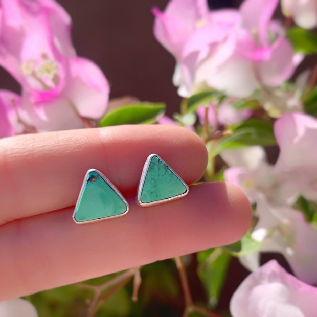 Turquoise triangle studs with removable stamped fringe ear jacket