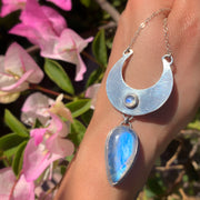 Cascading moonstone moon necklace in silver