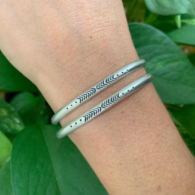 RESERVED FOR MIA - Two custom hand-stamped cuffs in silver