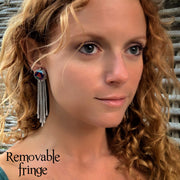 Turquoise studs with optional removable hoops, tassels or fringe add-ons