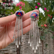 Turquoise studs with optional removable hoops, tassels or fringe add-ons