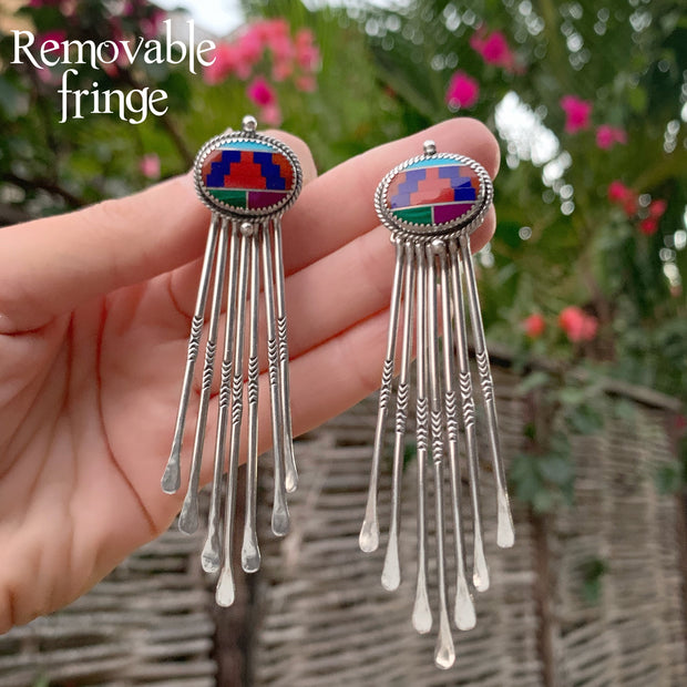 Turquoise studs with optional removable hoops, tassels or fringe add-ons
