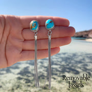 Turquoise studs with optional removable hoops, tassels or fringe add-ons