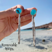 Turquoise studs with optional removable hoops, tassels or fringe add-ons