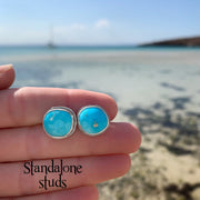 Turquoise studs with optional removable hoops, tassels or fringe add-ons