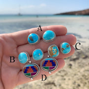 Turquoise studs with optional removable hoops, tassels or fringe add-ons