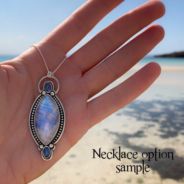 Marquise moonstone and fire opal ring or necklace