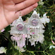 Fluorite triangle fringe earrings in silver