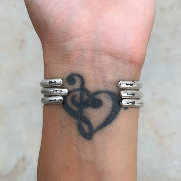 Hand-stamped cuff set with moonstone, amethyst & tanzanite