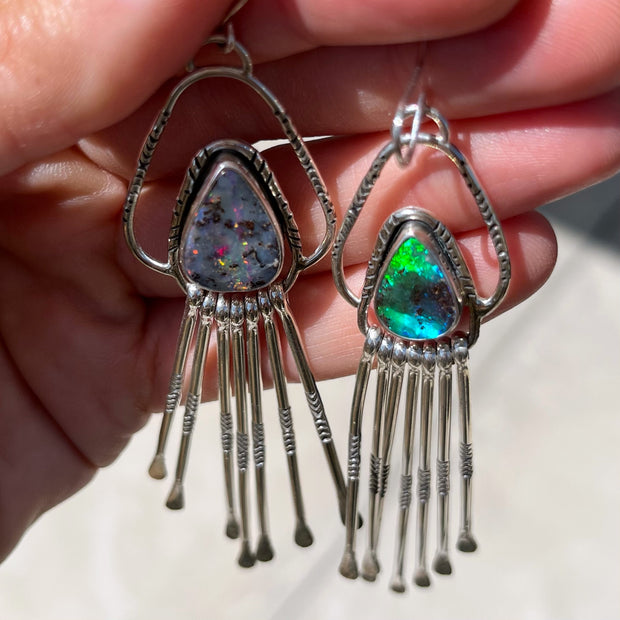 RESERVED FOR TINA - Teardrop opal fringe earrings in silver