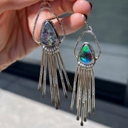 RESERVED FOR TINA - Teardrop opal fringe earrings in silver