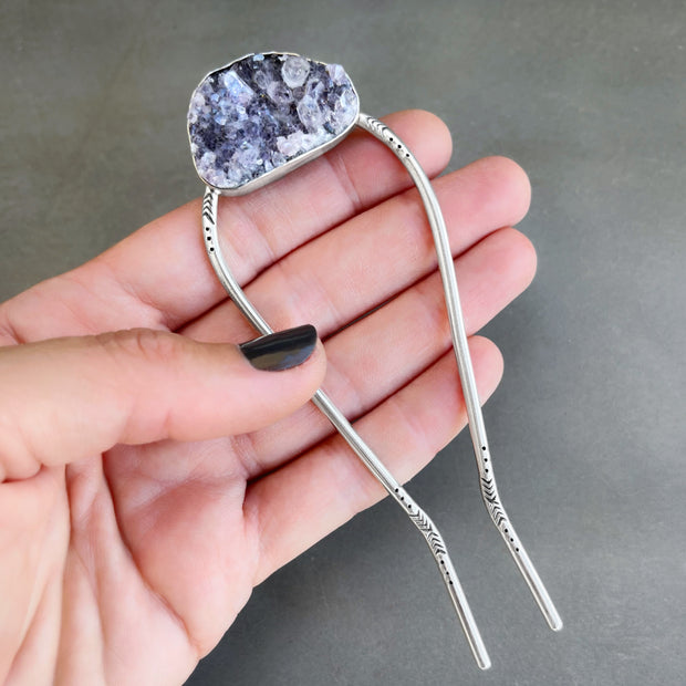 RESERVED FOR MOLLY - Amethyst hair fork in silver