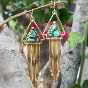Variscite triangle fringe earrings in brass with 14K gold-filled ear wires