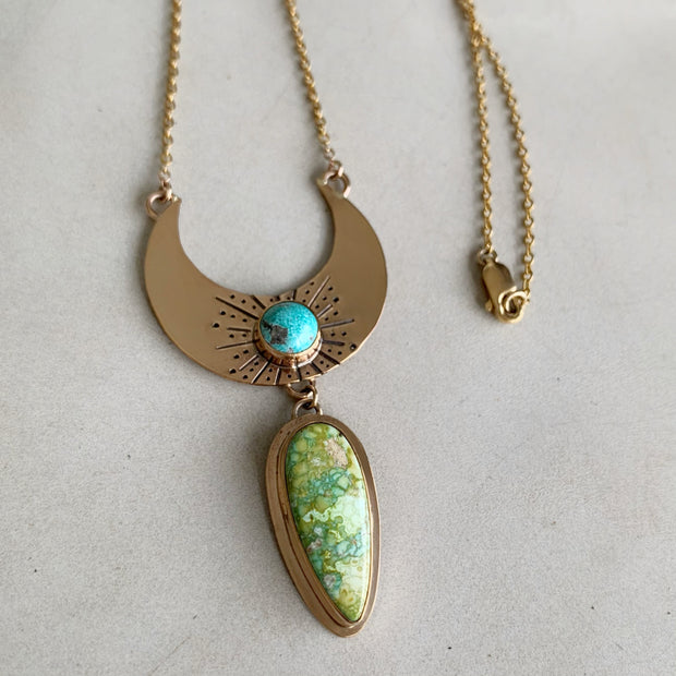 14K gold-fill cascading moon necklace with turquoise