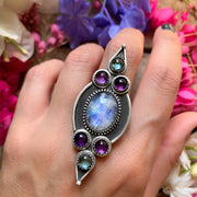 Esmeralda ring with moonstone, amethyst & topaz