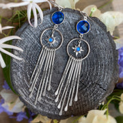 Celestial fringe earrings with blue topaz & moonstone