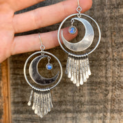 Celestial fringe hoop earrings with moonstone