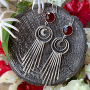Celestial fringe earrings with garnet