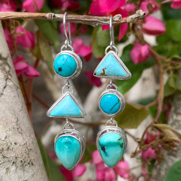 Cascading turquoise earrings in silver