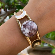 Brass triple moon cuff with wild horse magnesite