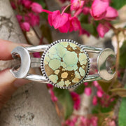 Silver triple moon cuff with treasure mountain turquoise