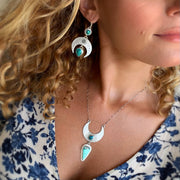 Silver cascading moon necklace with turquoise