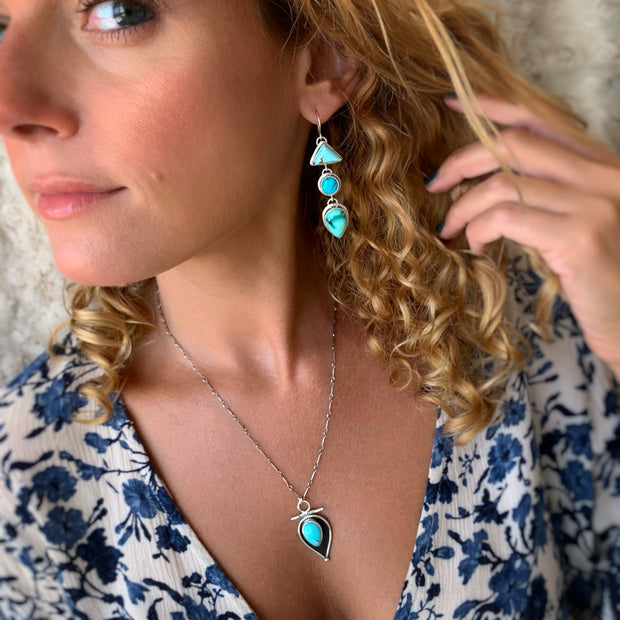 Cascading turquoise earrings in silver