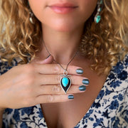Silver teardrop turquoise shadowbox necklace