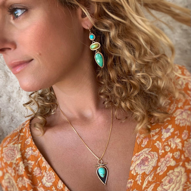 14K gold-fill teardrop turquoise shadowbox necklace
