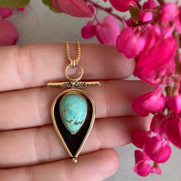 14K gold-fill teardrop turquoise shadowbox necklace
