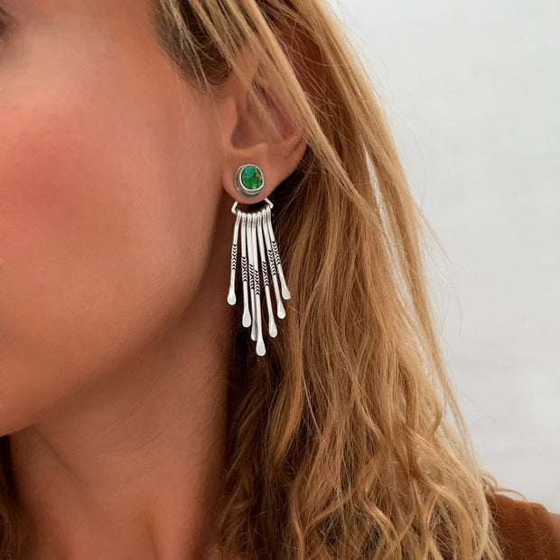 Silver turquoise studs with removable fringe