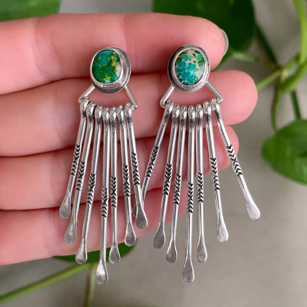 Silver turquoise studs with removable fringe