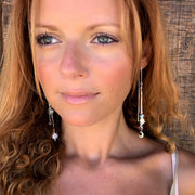 Celestial fringe threader earrings with moonstone & garnet