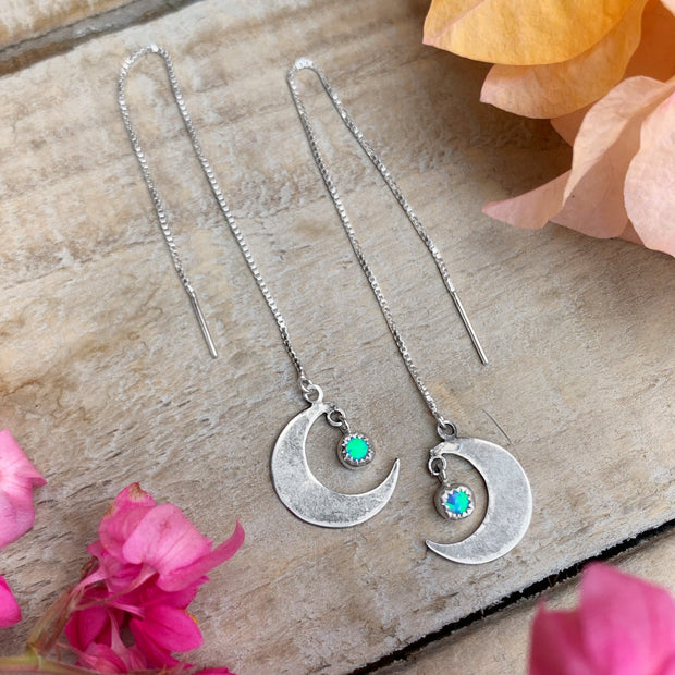 Moon threader earrings with azure opal "star" dangle