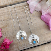 Made-to-order hand-stamped moon threader earrings with moonstone