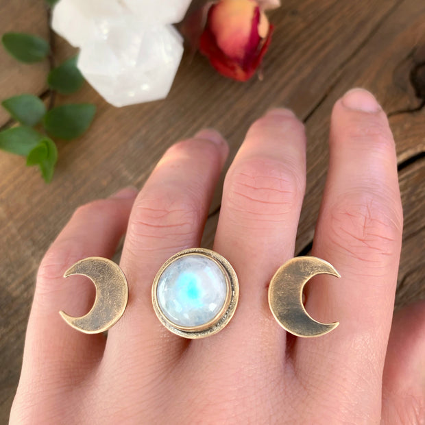 RESERVED FOR SUMITRA - Remaining balance on made-to-order double-finger triple moon moonstone ring