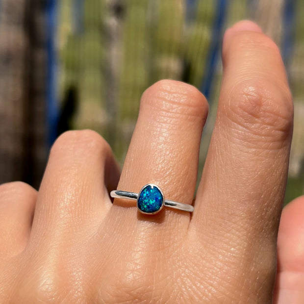 Australian opal ring in silver (size 7)