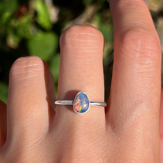 Australian opal ring in silver (size 7-1/4)