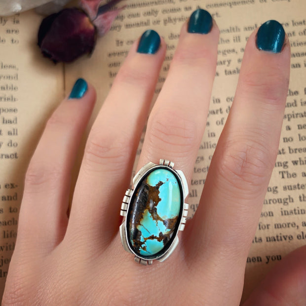 Hubei turquoise with cutout border for ring, cuff, necklace or hair fork