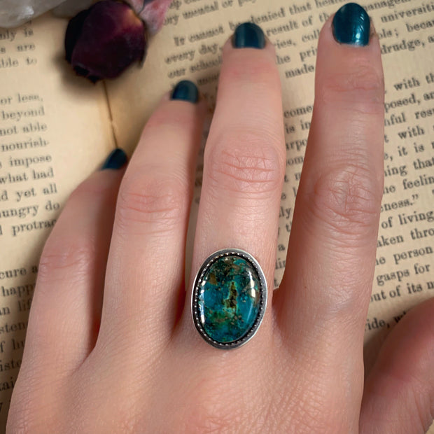 Morenci turquoise with pyrite specks for ring, cuff, necklace or hair fork
