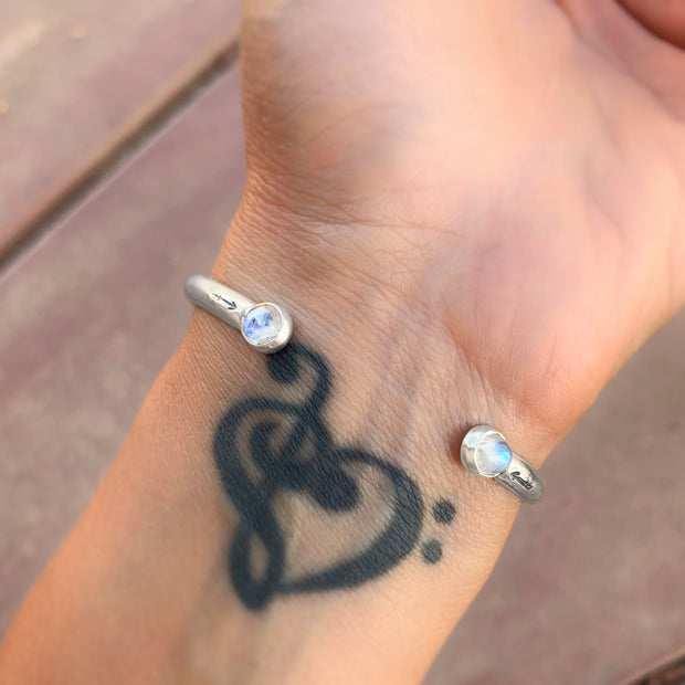 Hand-stamped amethyst & moonstone cuff in silver