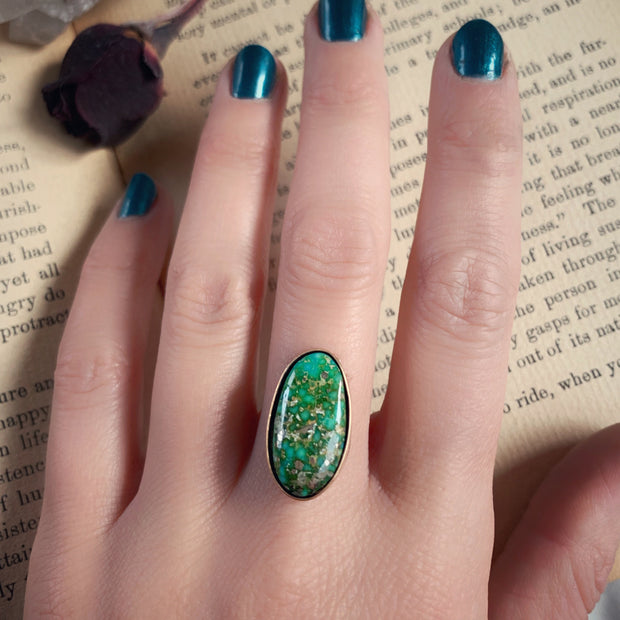 High-grade Sonoran Gold turquoise in 14K gold-fill for ring, cuff, necklace or hair fork
