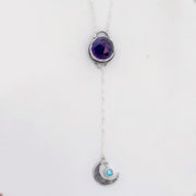 Amethyst & moonstone lariat necklace in silver
