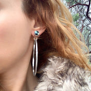 Poseidon variscite stud earrings with removable stamped hoops and fringe option