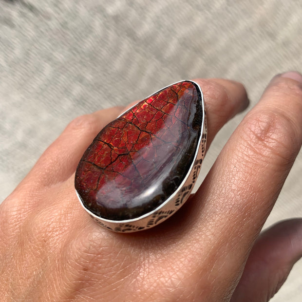 RESERVED FOR AMBER - Deposit on ammolite ring in silver