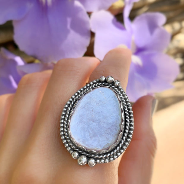Rare lepidolite ring in silver (Size 6 1/2 - 8 1/2)