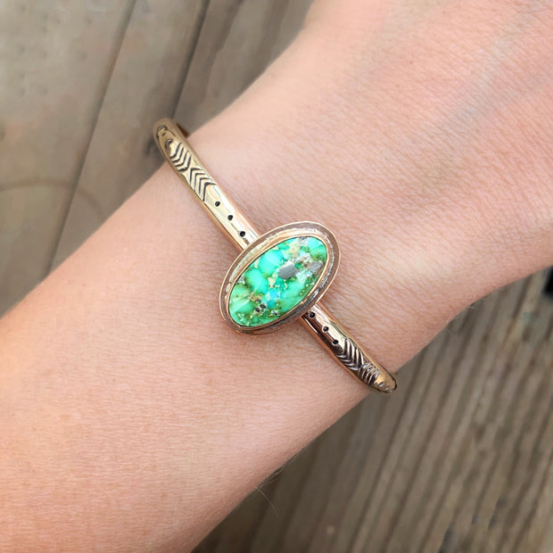 Stamped 14K gold-fill stacking cuff with Sonoran Gold turquoise