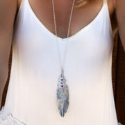 Feather necklace with amethyst & moonstone in silver