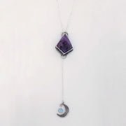 Sugilite & moonstone lariat necklace in silver