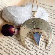 Shipping for stamped brass moon necklace with titanium druzy arrowhead dangle